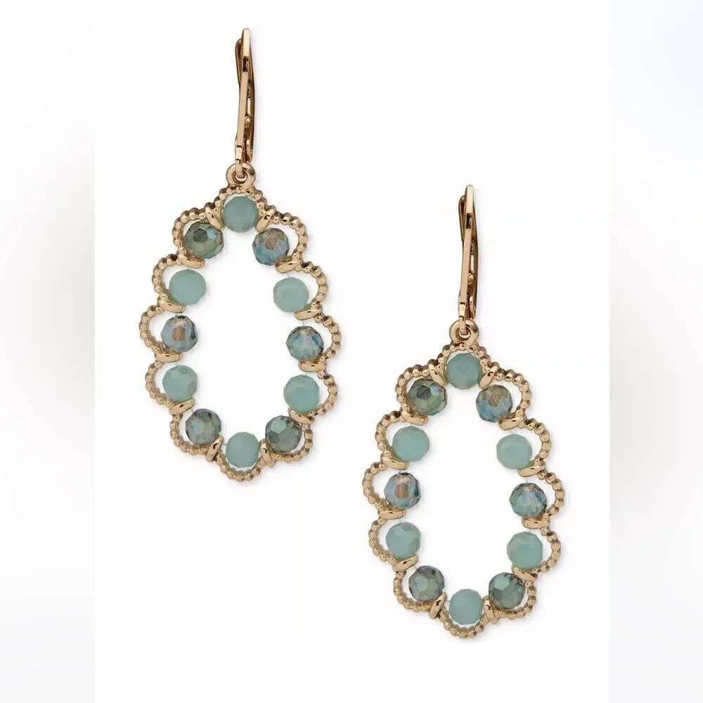 NWT LONNA & LILLY Gold-Tone Beaded Open Chandelier Earrings